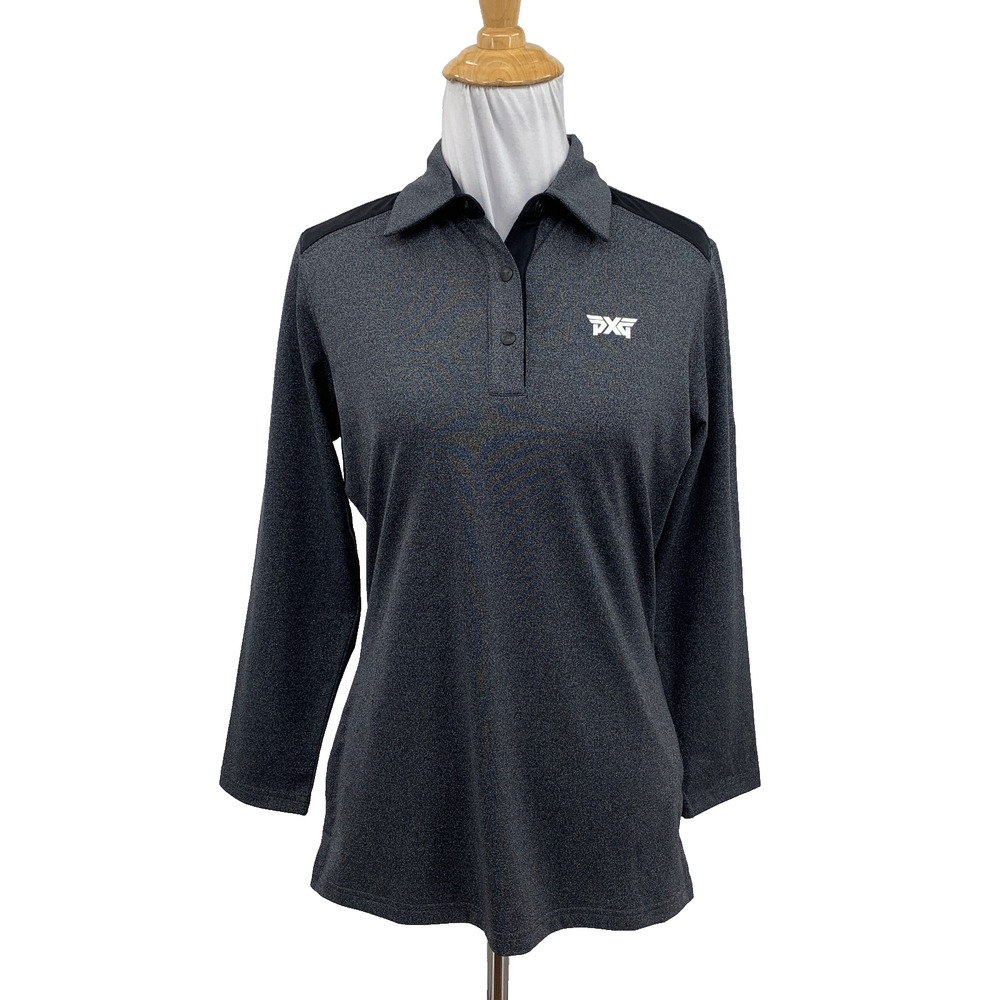 PXG Polo Shirt Womens XS Extra Small Gray Quarter Sleeve Contrast Shoulder Snap